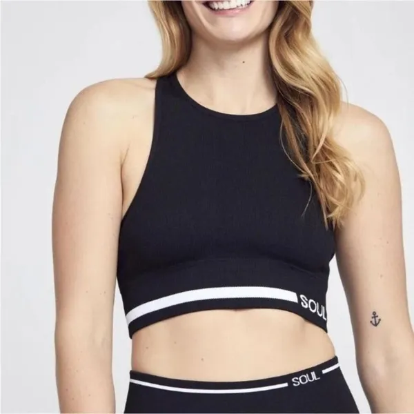 SoulCycle Longline Ribbed‎ Sports Bra Women's Small Black Activewear - Image 6