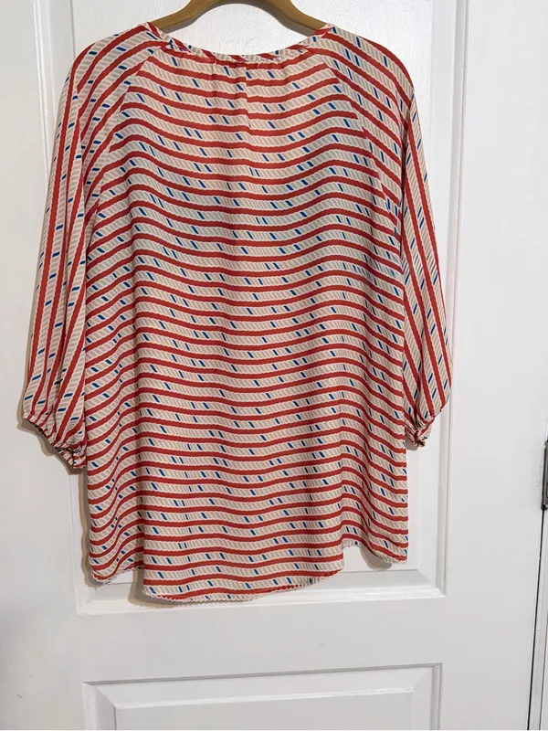 Umgee Red & Navy Striped Crochet-Yoke Peasant Top large - Image 7