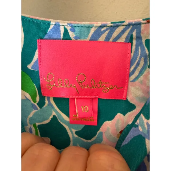 Lilly Pulitzer Floral Maxi Dress Teal Pink Tropical Empire Waist Sleeveless 10 - Image 4
