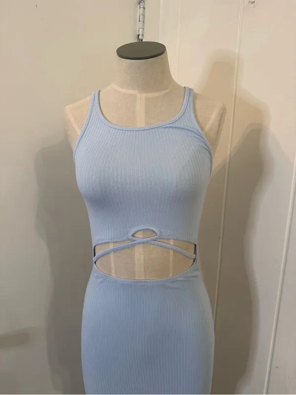 Princess Polly Light Blue Ribbed Cutout Maxi Skirt - Women's Sz 0 - Image 2