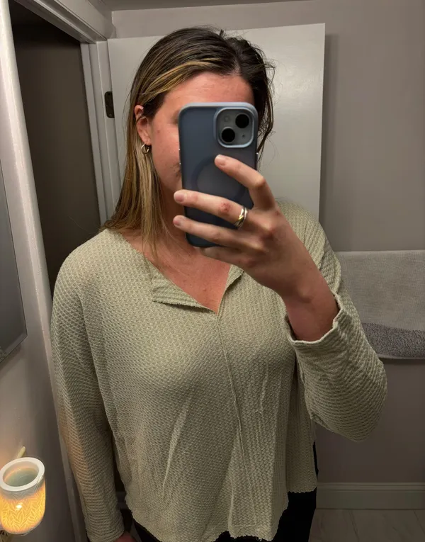 Long Sleeve Slight V Neck Top Size M - Image 2