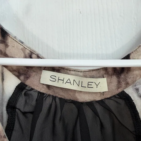 Shanley neutral tie dyed racerback sheer lightweight stretch high low tank top L - Image 3
