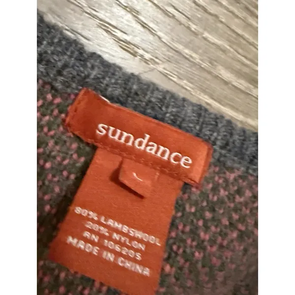 SUNDANCE L wool Blend‎ Cardigan Zip Front Gray Pink Round Neck - Image 4
