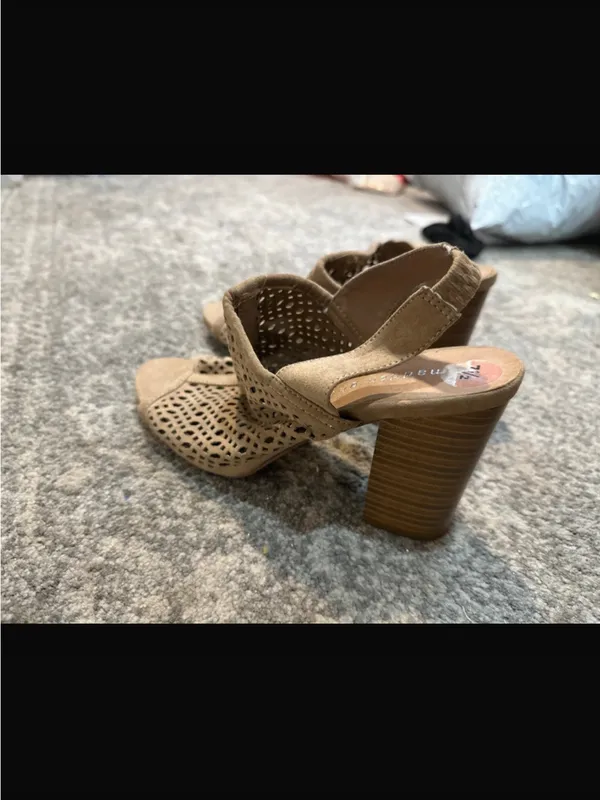 Women's Taupe Perforated Block Heel Sandals - Image 3