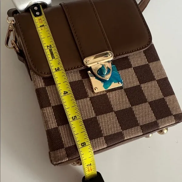 Elegant Brown Checkered Crossbody Bag NWT - Image 5