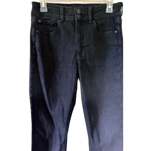 American Eagle Next Level Stretch Black Flare Jeans 6 Regular Double Button - Image 3