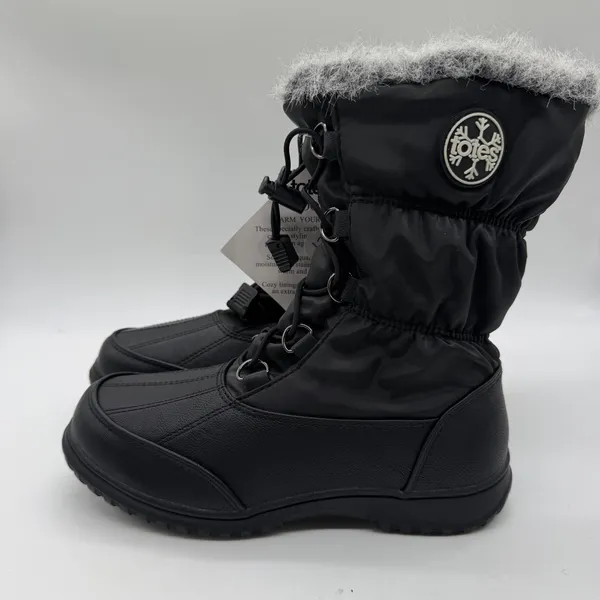 Totes April Black Wide Width Snow Boots Womens 5W Thermolite Insulated Faux Fur - Image 3