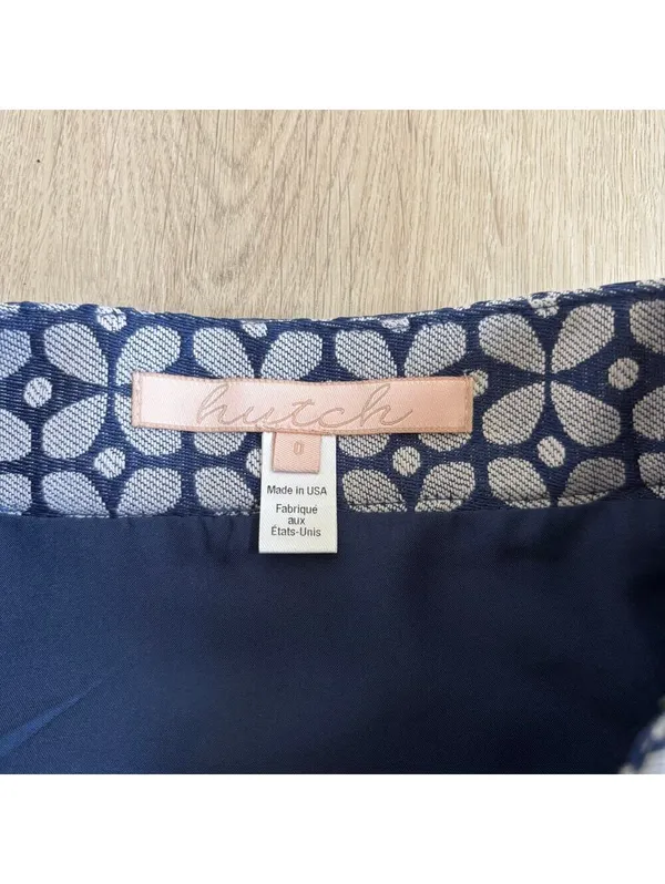Anthropologie Hutch EUC Women's Blue White Geometric Print A-Line Skirt Size 0 - Image 3