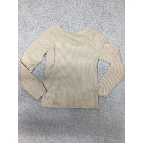 A New Day Womens XL Cream Ribbed Knit Long Sleeve Square Neck Top NWT - Image 3