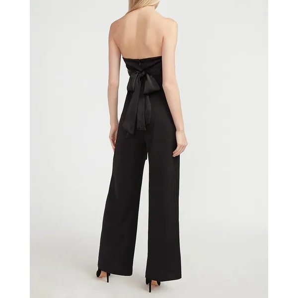 Express black pieced satin strapless bow tie back wide leg jumpsuit XS new nwt - Image 6