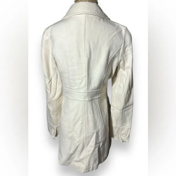 Anthropologie sz M Womens Tulle White Wool Collared Chunky Button Coat‎ Preppy - Image 3