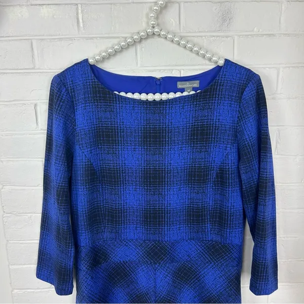 L.L.Bean Signature Blue Plaid Knit Dress Size 10 - Image 3