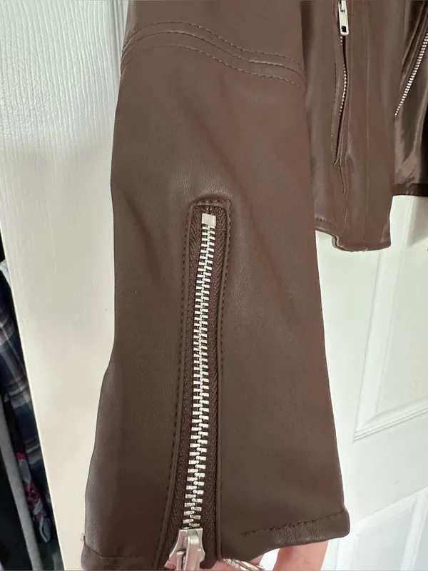 Ambiance Brown Faux Leather Moto Jacket with Silver accents Medium NWT - Image 3