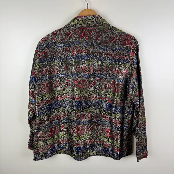 Chicos Floral Silk‎ Button Down Jacket Shirt Sz 2 Large Colorful Boho Maximalist - Image 4