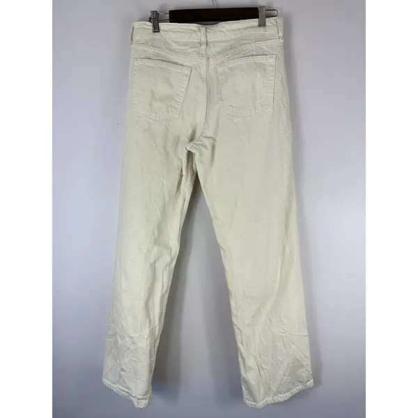 Zara High Rise Wide Leg Jeans Womens 8 Cream Off White Textured‎ Clean Girl - Image 6
