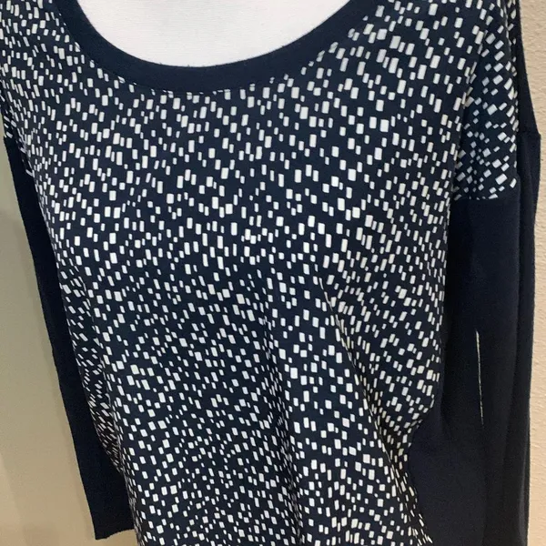 Ann Taylor Womens Navy & White Long Sleeve Tunic Sweater M - Image 4