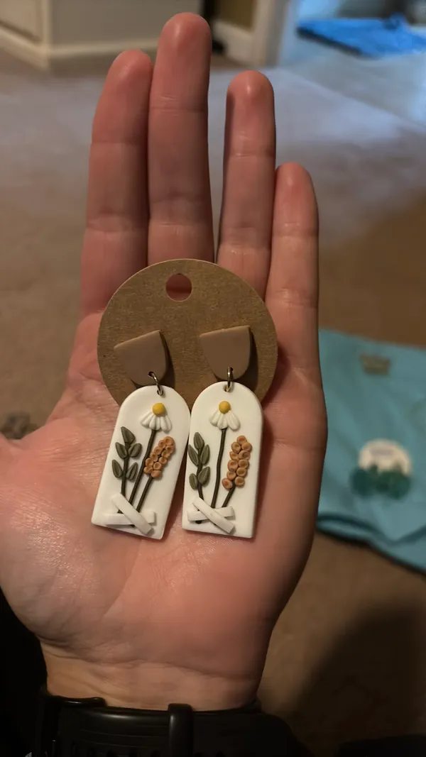 Handmade Clay Earrings Tan - Image 2
