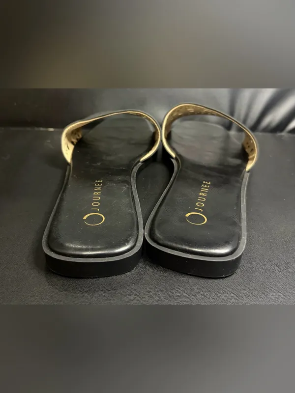 Journee Black Laser-Cut Slide Sandals - Image 4