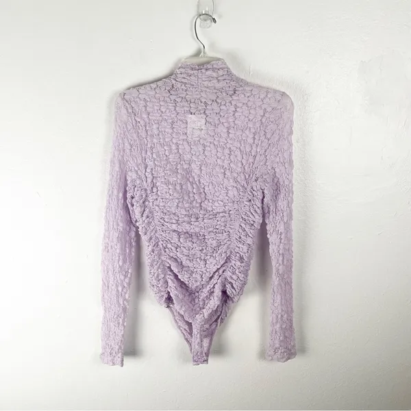 INTIMATELY FREE PEOPLE Lavender Sheer Long Sleeve Mock Neck Bodysuit Small Boho - Image 2