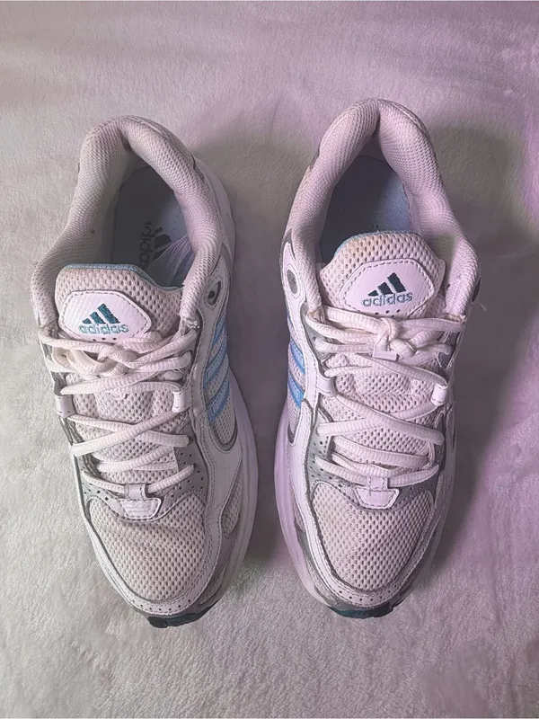 adidas White and Light Blue Women’s Athletic Running Shoes - Image 4