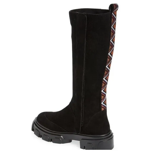 Farm Rio Tall Black Suede Boots Size 8.5 Lug Sole - Image 2