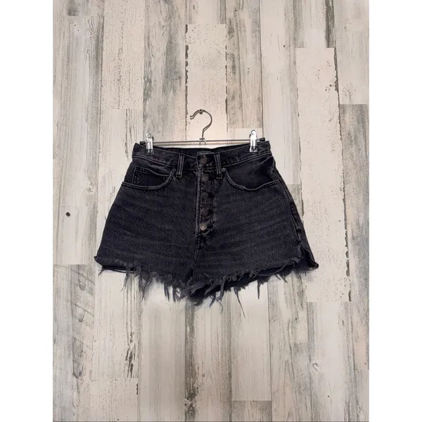 Abercrombie & Fitch Black High Button Fly Denim Shorts Womens Size 2 / 26 Frayed - Image 2