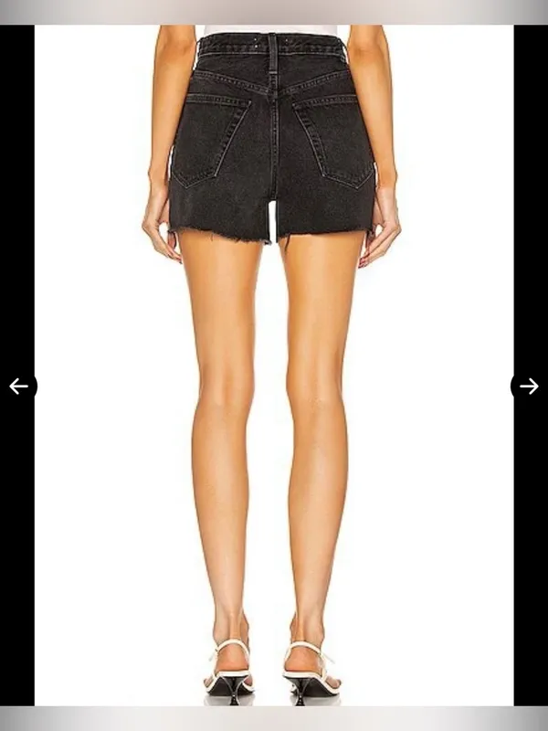 Re/Done Black High-Rise Distressed Denim Cutoff Shorts SZ:25 - Image 3
