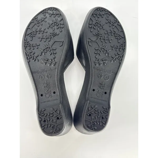 Oka-B Leopard‎ Bow Wedge Sandals Womens 6 Black Slides Shoes Made in USA - Image 9
