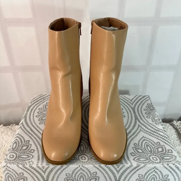 A New Day Tan Almond Toe Side Zip Block Heel Janelle Ankle Dress Bootie Size 11 - Image 3