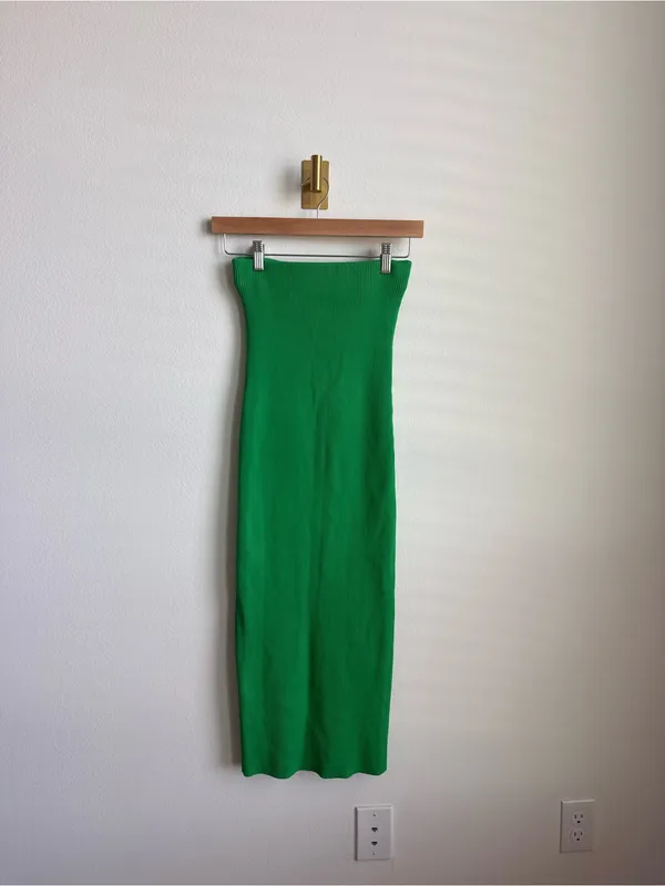 Meshki Green Rib Knit Strapless Tube Maxi Dress Skirt Stretch S - Image 2