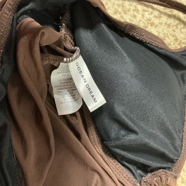 Ocean Dream Glitter Swirl Tankini Swim Top Womens 8 Brown Gold Ring Adjustable - Image 6