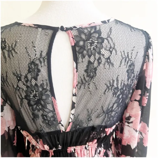 Free People Daphne Floral Blouse Midnight Combo Size Large Black Pink Whimsigoth - Image 6