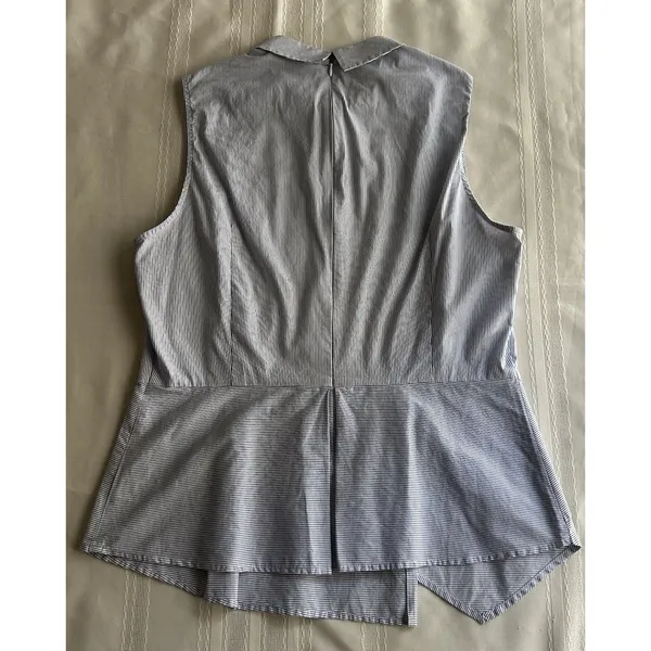 Antonio Melani Blouse Size L Blue and Navy Striped Asymmetrical Peplum Top - Image 10
