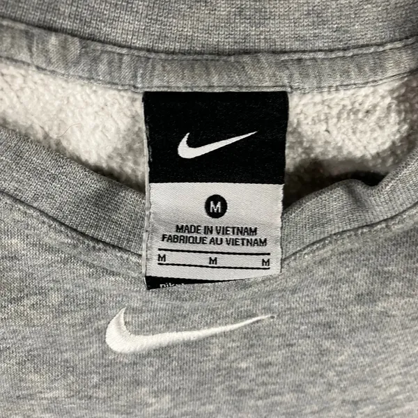 Nike Sweatshirt Women M Grey Cropped Raw Hem‎ Center Swoosh Pullover Fleece - Image 9
