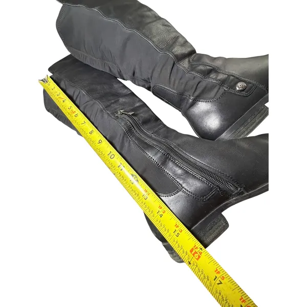 Anne Klein Black Leather Over The Knee Boots Mixed Media Flat Riding Boot 6.5 - Image 9