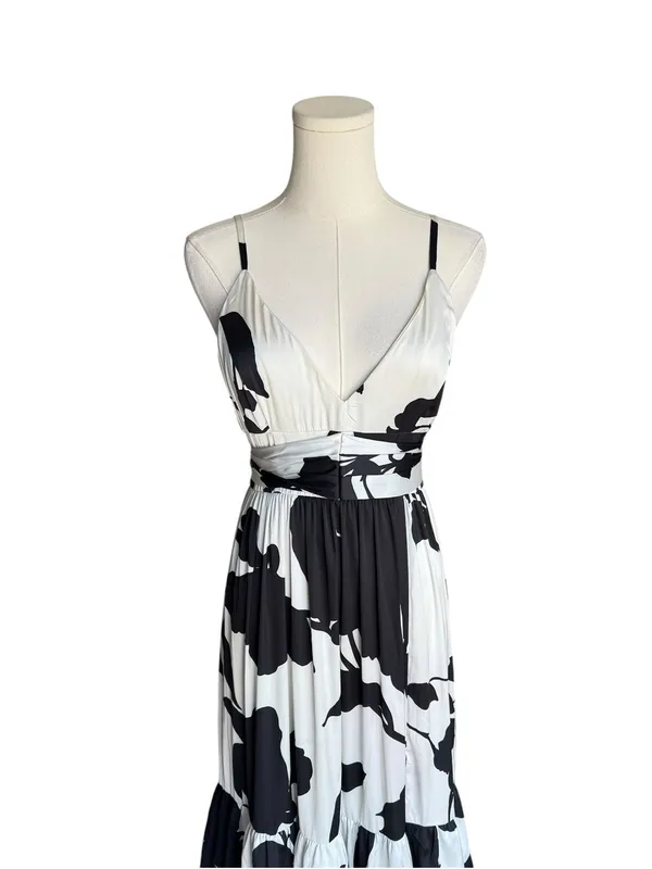 Hutch x Anthropologie - Guthrie Floral Satin Maxi Dress Side Slit Tie Back Sz 2 - Image 4