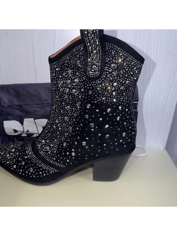 DADAWEN Black Rhinestone Western Ankle Boots Size 8 - Image 6