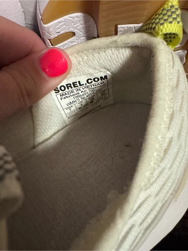 Sorel White Knit Lace-Up Platform Sneakers with Gum Outsole and Yellow Heel Tab - Image 4