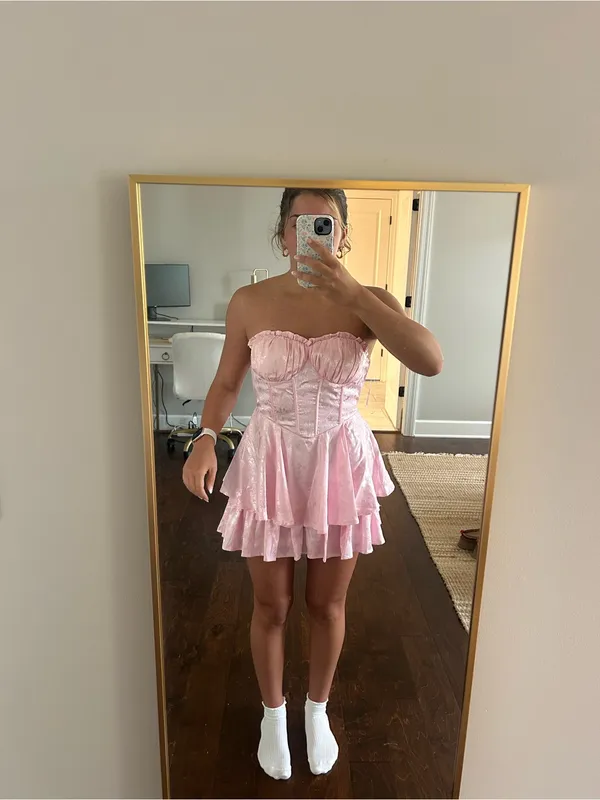 Strapless Pink Ruffle Bustier Romper Size M - Image 2