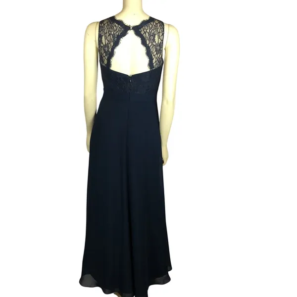 Azazie Navy Lace Chiffon Open Back Bridesmaid Formal Maxi Gown X Small - Image 7