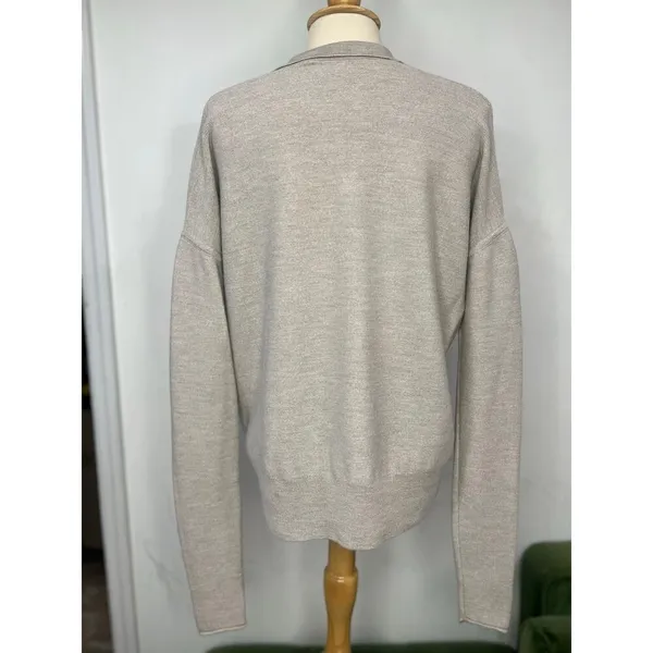 Womens Minimalist Quiet Luxury Cashmere Polo Sweater Preppy Beige XS S - Image 5