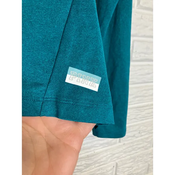 PINK Quarter Zip‎ Pullover Womens XS Teal Excellent Ultimate Logo Thumbhole - Image 2