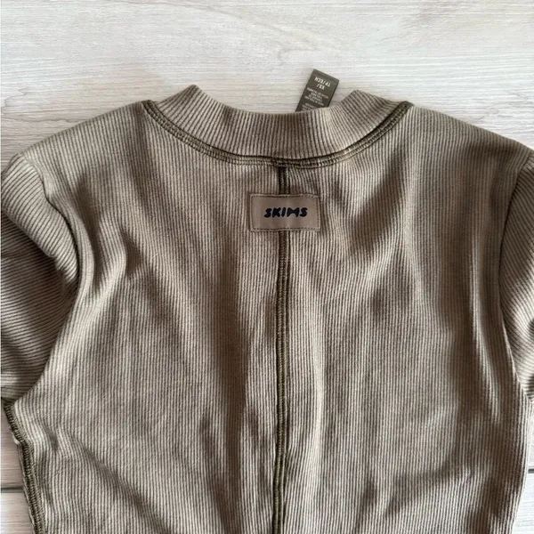 SKIMS Cotton Rib Long Sleeve Dress Olive Green XS NWT - Image 6