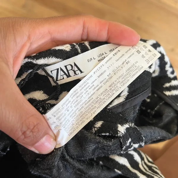 Zara Black White Psychedelic Swirl Jacquard Straight Leg Pants Size Large - Image 7