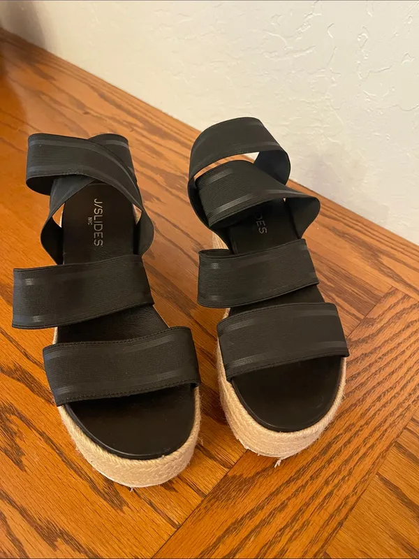 Black Platform Espadrille Sandals with Elastic Straps size 7 - Image 3