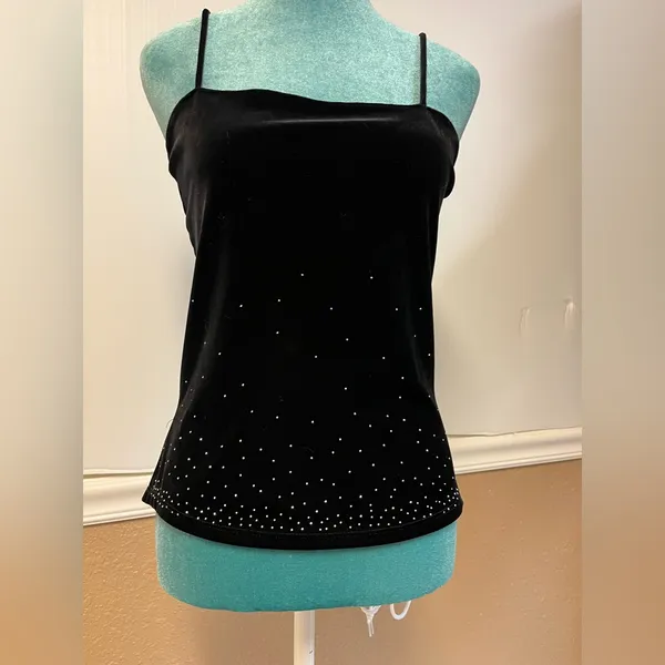 Y2K Black Velvet‎ Rhinestone Cami Top – Size S - Image 2