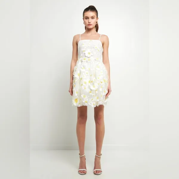 Endless Rose Floral Embroidered Mini Dress in White Size Medium - Image 3