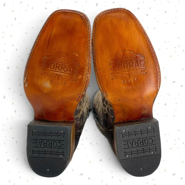 Corral Boots Brown Tan Embroidered Square Toe Western Cowboy Roper Rodeo Size 6 - Image 10