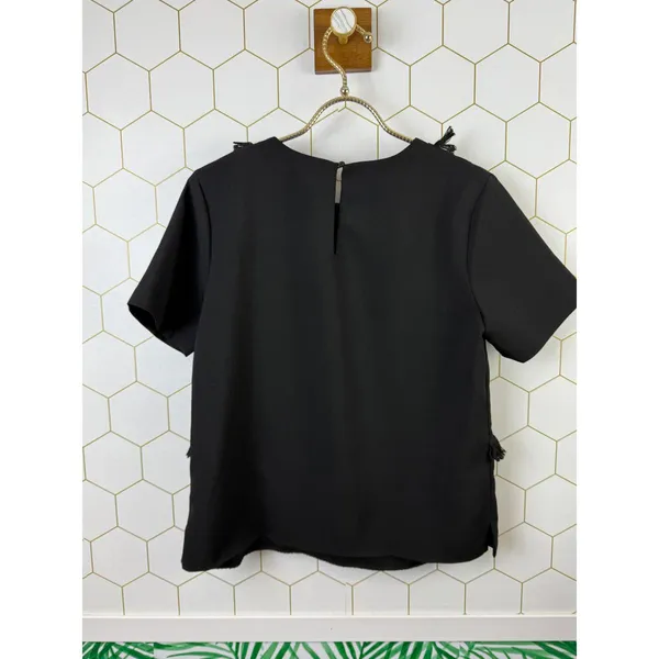 English Factory Fringe Black Shirt Short Sleeve Blouse - Size - Small - Image 2