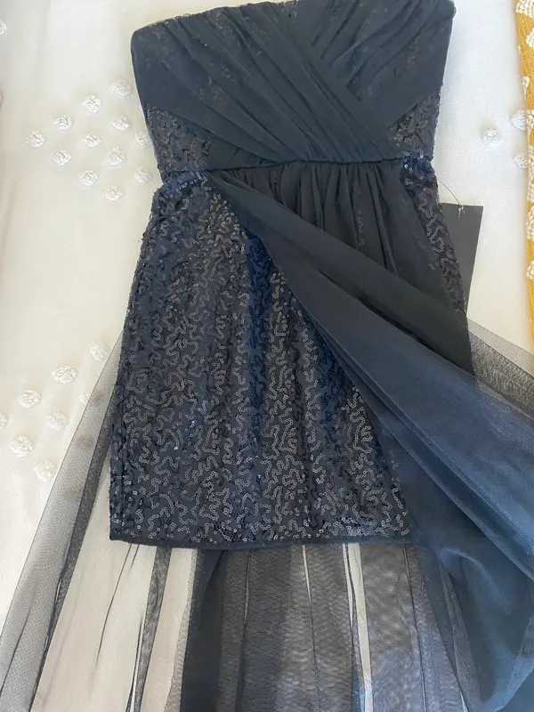 BCBGMAXAZRIA Black Sequin Strapless Dress With Tulle - Image 7